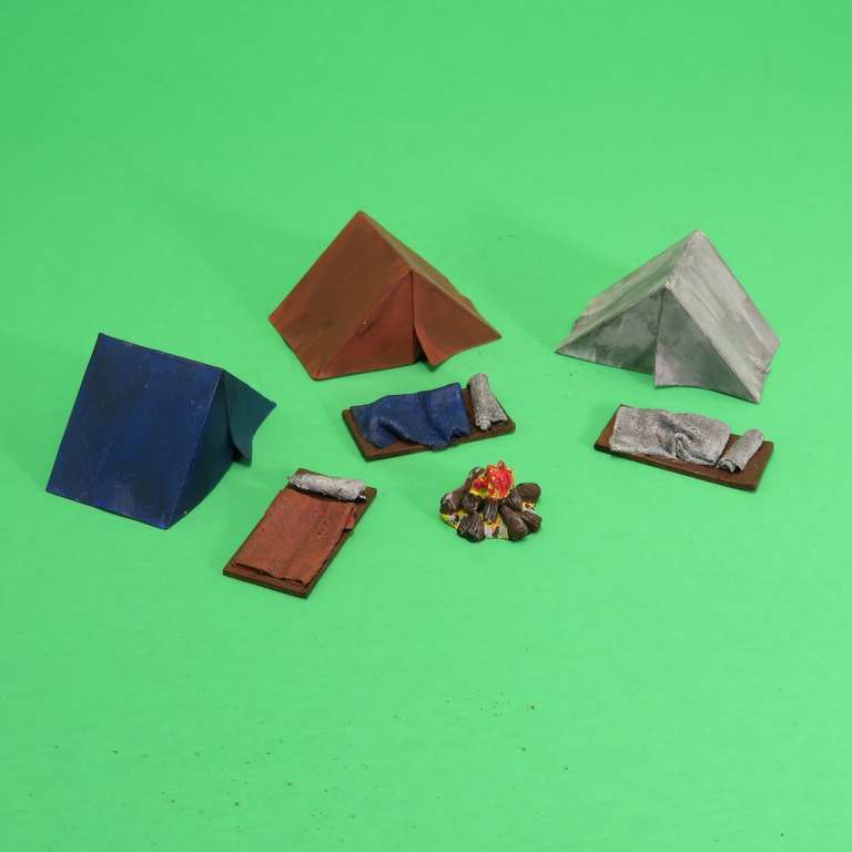 Tent, Bedrolls and Campfire